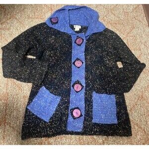 GLENMONT DESIGN Women’s Vintage Cardigan Black/Blue Sweater Large Buttons Medium